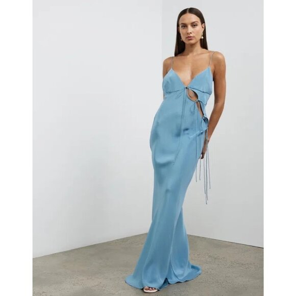 Christopher Esber Slope Tie Silk Dress in MARE 2 Womens Long Maxi Gown - Picture 16 of 16